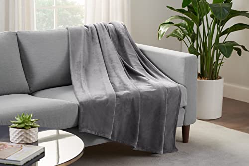 SERTA Cozy Plush Thick Fuzzy Soft Throw Blanket for Bed and Couch, 90" x 90", Grey