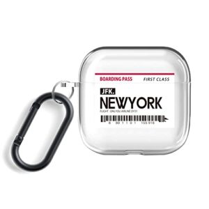 onlyou compatible with airpods 3rd case ticket design clear stylish cute korean with canabina tpu airpods case transparent cover 3rd (airpods 3rd generation) newyork