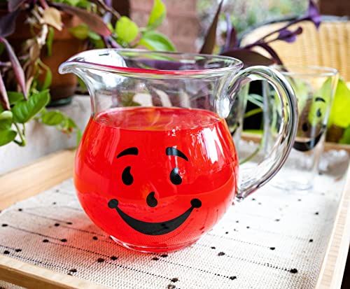 Kool-Aid Man 64-Ounce Glass Pitcher and Two 16-Ounce Pint Glasses | Beverage Dispenser Carafe and Glassware For Water, Juice, Iced Tea, Cocktails | Home & Kitchen Essentials, Nostalgic Gifts