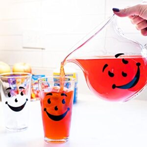 Kool-Aid Man 64-Ounce Glass Pitcher and Two 16-Ounce Pint Glasses | Beverage Dispenser Carafe and Glassware For Water, Juice, Iced Tea, Cocktails | Home & Kitchen Essentials, Nostalgic Gifts