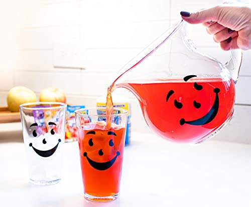 Kool-Aid Man 64-Ounce Glass Pitcher and Two 16-Ounce Pint Glasses | Beverage Dispenser Carafe and Glassware For Water, Juice, Iced Tea, Cocktails | Home & Kitchen Essentials, Nostalgic Gifts