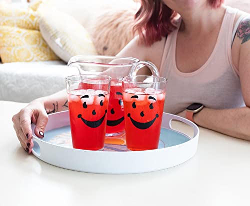 Kool-Aid Man 64-Ounce Glass Pitcher and Two 16-Ounce Pint Glasses | Beverage Dispenser Carafe and Glassware For Water, Juice, Iced Tea, Cocktails | Home & Kitchen Essentials, Nostalgic Gifts