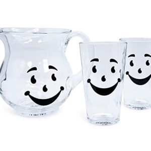 Kool-Aid Man 64-Ounce Glass Pitcher and Two 16-Ounce Pint Glasses | Beverage Dispenser Carafe and Glassware For Water, Juice, Iced Tea, Cocktails | Home & Kitchen Essentials, Nostalgic Gifts