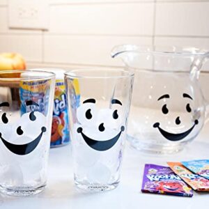 Kool-Aid Man 64-Ounce Glass Pitcher and Two 16-Ounce Pint Glasses | Beverage Dispenser Carafe and Glassware For Water, Juice, Iced Tea, Cocktails | Home & Kitchen Essentials, Nostalgic Gifts