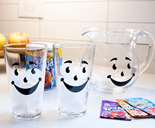 Kool-Aid Man 64-Ounce Glass Pitcher and Two 16-Ounce Pint Glasses | Beverage Dispenser Carafe and Glassware For Water, Juice, Iced Tea, Cocktails | Home & Kitchen Essentials, Nostalgic Gifts