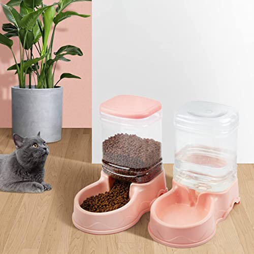 gazechimp Automatic Pet Feeder Water Dispenser Feeding Bowls Dish for Small Medium Large Dog Pets Kitten Big Capacity 3.5L, Pink Food Feeder