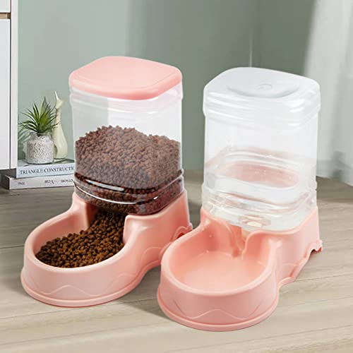 gazechimp Automatic Pet Feeder Water Dispenser Feeding Bowls Dish for Small Medium Large Dog Pets Kitten Big Capacity 3.5L, Pink Food Feeder