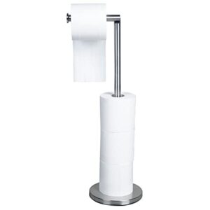 compactstone free standing toilet paper holder stand, stainless steel tissue roll holder floor stand storage for bathroom, silver