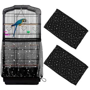 zocone 2 pcs adjustable bird cage net cover, bird seed guards & catchers, starry stretchy adjustable drawstring bird cage mesh net cover, round square birdcage skirt (black)