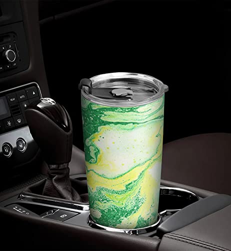 64HYDRO 20oz Coffee Thermos for Women, Inspirational Birthday Gifts for Her, Gifts for Mom Daughter Sister Friends, Abstract Green Yellow Marble Tumbler Cup, Insulated Travel Coffee Mug with Lid