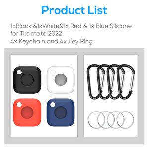 Silicone Case for Tile Mate (2022) with Keychain and Annulus, 4 Pack Anti-Scratch Lightweight Soft Protective Sleeve Skin Cover for Tile Mate (2022) Tracker (Black, White, Red, Blue)