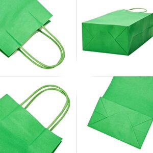 DjinnGlory 24 Pack Small Green Paper Gift Bags with Handles and 24 Tissue Paper for Christmas Holiday Birthday Wedding Baby Shower Party Favors Goodies, 9x5.5x3.15 Inch (Green)