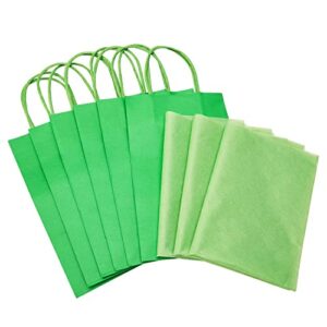 DjinnGlory 24 Pack Small Green Paper Gift Bags with Handles and 24 Tissue Paper for Christmas Holiday Birthday Wedding Baby Shower Party Favors Goodies, 9x5.5x3.15 Inch (Green)