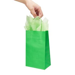 DjinnGlory 24 Pack Small Green Paper Gift Bags with Handles and 24 Tissue Paper for Christmas Holiday Birthday Wedding Baby Shower Party Favors Goodies, 9x5.5x3.15 Inch (Green)