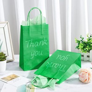 DjinnGlory 24 Pack Small Green Paper Gift Bags with Handles and 24 Tissue Paper for Christmas Holiday Birthday Wedding Baby Shower Party Favors Goodies, 9x5.5x3.15 Inch (Green)