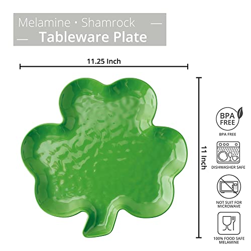 UPware 11.25 Inch Shamrock Shaped Plate Melamine Dinner Salad Plate for St. Patrick's Day Party (Shamrocks)