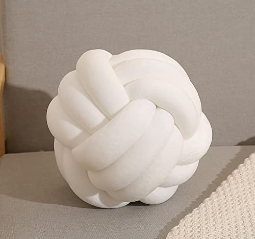 Naibyuki Knot Ball Pillow Household Throw Pillow Short Plush Knot Ball Pillow Home Decorative Waist Cushion Pillow for Couch Bed Car Office (White,Diameter:10.6 inches)