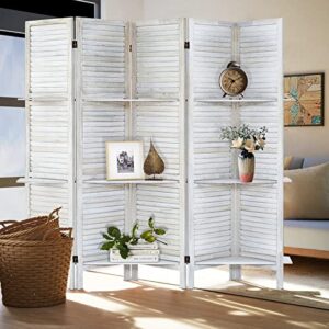 AMBITION LAND Room Divider, Privacy Screen, Room Dividers and Folding Privacy Screens Room Divider Wall Panels Room Divider with Shelves, 5 Panel White