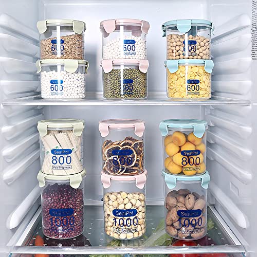 NC Food Sealed can Kitchen Spice nut Food can Refrigerator Moisture-Proof Storage Box Grain Storage Tank Graduated 800ml Pink