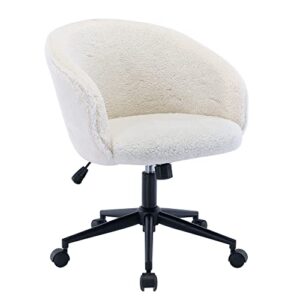 kcc faux fur office desk chair, comfy fluffy swivel modern leisure armchair with wheels, upholstered comfy fuzzy vanity makeup chair height adjustable for teens women girls elegant home office