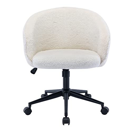 KCC Faux Fur Office Desk Chair, Comfy Fluffy Swivel Modern Leisure Armchair with Wheels, Upholstered Comfy Fuzzy Vanity Makeup Chair Height Adjustable for Teens Women Girls Elegant Home Office