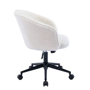 KCC Faux Fur Office Desk Chair, Comfy Fluffy Swivel Modern Leisure Armchair with Wheels, Upholstered Comfy Fuzzy Vanity Makeup Chair Height Adjustable for Teens Women Girls Elegant Home Office