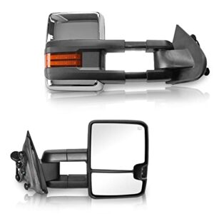 pz driver and passenger side tow mirrors with power heated,amber signal,clearance lamp,chrome,replacement fit 2014-2017 for silverado sierra 1500 2500hd 3500hd