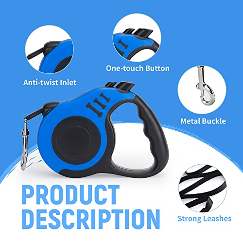 LIEVUIKEN Retractable Dog Leash Automatic Telescopic Tractor Dog Tape, Pet Tape 10/16 FT Durable and Convenient, with Non-Slip Handle, Suitable for Small and Medium-Sized Dogs Blue