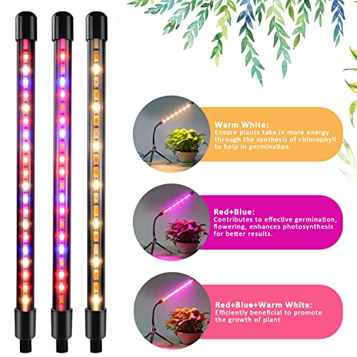 Ldmhlho LED Plant Lights with Small Tripod, Full Spectrum 20 LEDs Grow Lamp with 3H/9H/12H Timing On&Off & 3 Switch Modes and Adjustable Gooseneck for Indoor Plants (No Adapter)