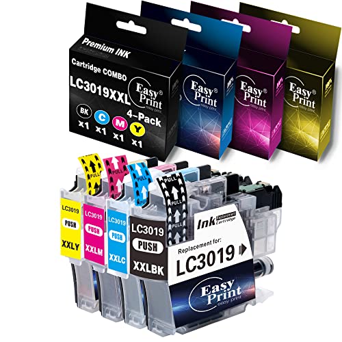 EASYPRINT (BCMY) Compatible 3019xl Ink Cartridge Replacement for Brother LC3019 LC3019XXL LC3019xl Used for MFC-J5330DW MFC-J6530DW MFC-J6730DW MFC-J6930DW Printer, (Total 4-Pack)