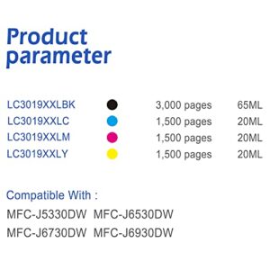 EASYPRINT (BCMY) Compatible 3019xl Ink Cartridge Replacement for Brother LC3019 LC3019XXL LC3019xl Used for MFC-J5330DW MFC-J6530DW MFC-J6730DW MFC-J6930DW Printer, (Total 4-Pack)