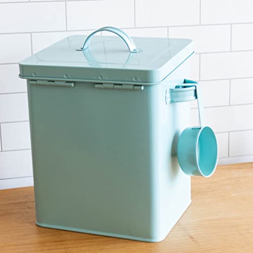 Cabilock Flour Holder Laundry Container Farmhouse Laundry Storage Tin Box Pet Food Container Rice Bucket Grain Dispenser with Scoop for Home Laundry Room Decor Pooper Scooper Metal