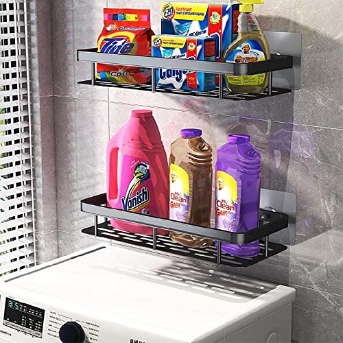 ATNKYOU Bathroom Shelf Adhesive Floating Shelf Aluminum Shower Caddy Rustproof Storage Organizer Rack Wall Mount No Drilling for Bathroom Kitchen Toilet Living Room,Black