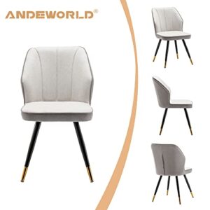 Andeworld Upholstered Dining Chairs Set of 2, Mid Century Modern Accent Chair, Faux Suede Armless Leisure Side Chair with Golden Metal Legs for Dining Living Room-Grey