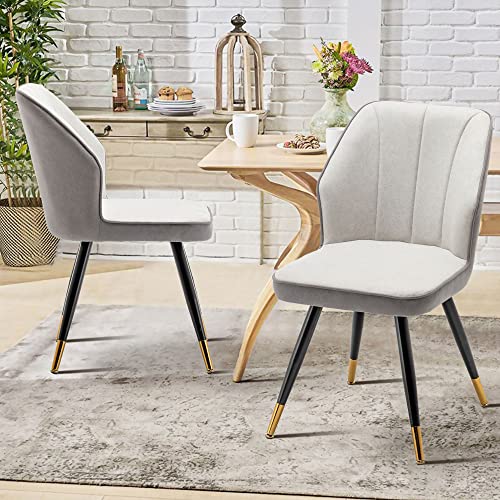 Andeworld Upholstered Dining Chairs Set of 2, Mid Century Modern Accent Chair, Faux Suede Armless Leisure Side Chair with Golden Metal Legs for Dining Living Room-Grey