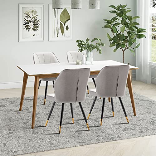 Andeworld Upholstered Dining Chairs Set of 2, Mid Century Modern Accent Chair, Faux Suede Armless Leisure Side Chair with Golden Metal Legs for Dining Living Room-Grey