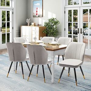 Andeworld Upholstered Dining Chairs Set of 2, Mid Century Modern Accent Chair, Faux Suede Armless Leisure Side Chair with Golden Metal Legs for Dining Living Room-Grey