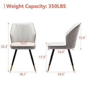 Andeworld Upholstered Dining Chairs Set of 2, Mid Century Modern Accent Chair, Faux Suede Armless Leisure Side Chair with Golden Metal Legs for Dining Living Room-Grey