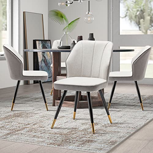 Andeworld Upholstered Dining Chairs Set of 2, Mid Century Modern Accent Chair, Faux Suede Armless Leisure Side Chair with Golden Metal Legs for Dining Living Room-Grey