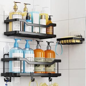 omaira shower caddy/organizer adhesive shower shelf, rustproof no drilling sus304 stainless steel for kitchen bathroom shower storage, black, 3 pack