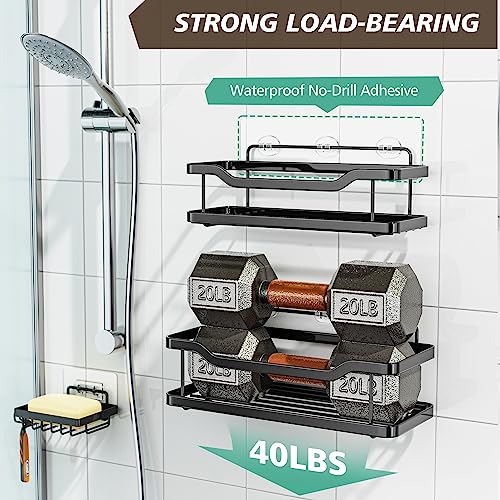 OMAIRA Shower Caddy/Organizer Adhesive Shower Shelf, Rustproof No Drilling SUS304 Stainless Steel for Kitchen Bathroom Shower Storage, Black, 3 Pack