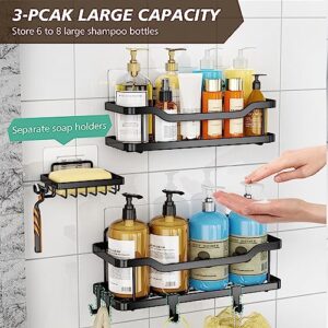 OMAIRA Shower Caddy/Organizer Adhesive Shower Shelf, Rustproof No Drilling SUS304 Stainless Steel for Kitchen Bathroom Shower Storage, Black, 3 Pack