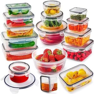 32 pcs food storage containers with airtight lid(16 stackable plastic containers with 16 lids), 100% leakproof & bpa-free container sets with lids for kitchen organization, meal-prep lunch containers