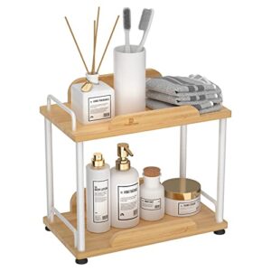 bamboo 2 tier bathroom countertop organizer,vanity sink counter corner storage shelf,kitchen spice standing rack