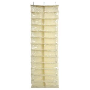 yuecoom hanging shoe organizer over door, 26 large pocket shoe rack closet shoes hanger non-woven transparent storage bag(beige)