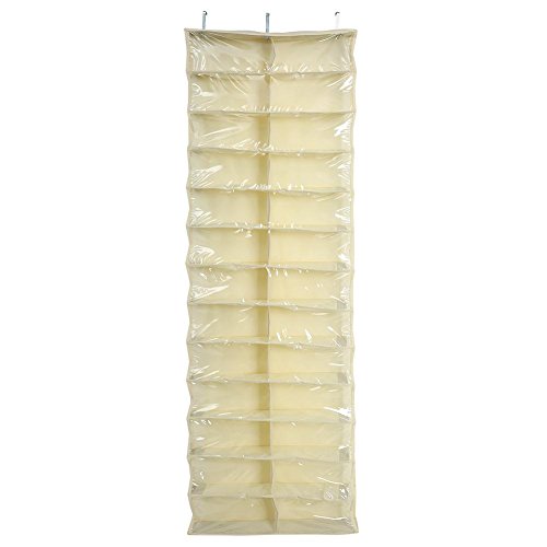 Yuecoom Hanging Shoe Organizer Over Door, 26 Large Pocket Shoe Rack Closet Shoes Hanger Non-Woven Transparent Storage Bag(Beige)