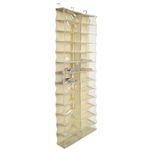 Yuecoom Hanging Shoe Organizer Over Door, 26 Large Pocket Shoe Rack Closet Shoes Hanger Non-Woven Transparent Storage Bag(Beige)