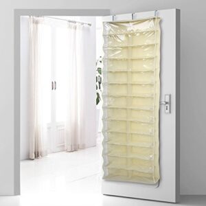 Yuecoom Hanging Shoe Organizer Over Door, 26 Large Pocket Shoe Rack Closet Shoes Hanger Non-Woven Transparent Storage Bag(Beige)