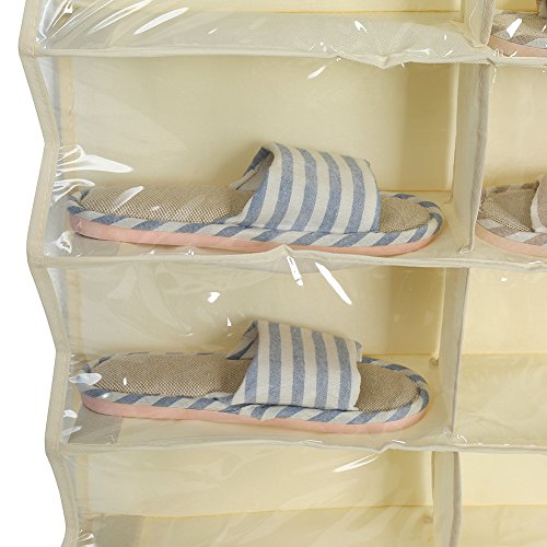 Yuecoom Hanging Shoe Organizer Over Door, 26 Large Pocket Shoe Rack Closet Shoes Hanger Non-Woven Transparent Storage Bag(Beige)