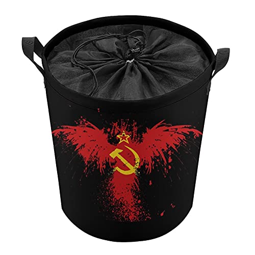 Nudquio Russia Hammer Flags Hook USSR Sickle Laundry Basket with Drawstring Closure Lid and Handles Storage Hamper for Bedroom Office